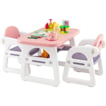 Costway - Ensemble Table et 2 Chaises pour Enfants avec Etagère de Rangement Concave/Table d'Activité en hdpe pour Enfant de 1 à 5 Ans Rose