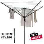 Rotary Airer 50m Garden 4 Arm Clothes Washing Line Outdoor Dryer Ground Spike