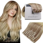 RUNATURE Extension a Clip Balayage Blond Extension Cheveux Naturel a Clip Blond Cendré à Blond Clair avec Blond Platine Ombre Extension Cheveux Lisse Clip 14 Pouces/35cm 7pcs/120g #18/22/60