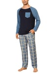 Jahetuul Pyjama Homme Coton à Col Rond Vêtements de Nuit Doux Hiver Chaud Manches Longues Hauts de Pyjama Homme avec Pantalon à Carreaux avec Poches Pyjama Homme Long