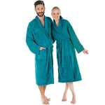 CelinaTex Oregon Peignoir De Bain Col Châle De Couleur Unie Longue Poches Appliquées Surpiqure Femme Homme Unisexe Pur Coton S bleu turquoise