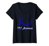 Womens Irritable Bowel Syndrome IBS Awareness Blue Ribbon Butterfly V-Neck T-Shirt