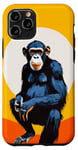 Coque pour iPhone 11 Pro Chimpanzé à l'horizon avec soleil dans le jeu de couleurs primate singe