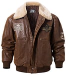 FLAVOR Veste en Cuir Véritable Homme Bombardier Blouson Aviateur Col amovible (L, Brun)