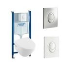 WC suspendu sans bride Villeroy et Boch Architectura design carré version gain de place Bati support Grohe et plaque chromée