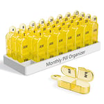 Monthly Pill Box Organiser 2 Times A Day Am Pm, Medicine Box with 32 Compartments to Hold Vitamin Pills, Tablet Box with Easy Open Design for Children Elder and Arthritic Hands - Yellow