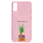 Coque Iphone XR paillettes rose ananas lunettes personnalisee