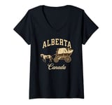 Womens Alberta Canada Rodeo Stampede Horse and Wagon V-Neck T-Shirt