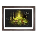 Big Box Art Green Forest Vol.7 Paint Splash Framed Wall Art Picture Print Ready to Hang, Walnut A2 (62 x 45 cm)