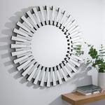 Furniturebox UK Wall Mirror - Starburst Round Large Mirror - Ideal For Living Room, Bedroom, Hallway - Contemporary Big Silver Circle Mirror (80x80cm)
