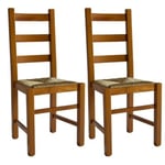 ORTA - Lot de 2 Chaises Teinté Chêne et Assises en Paille