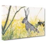 Alert Hare In The Meadow Painting Modern Art Canvas Wall Art Print Ready to Hang, Framed Picture for Living Room Bedroom Home Office Décor, 30x20 Inch (76x50 cm)