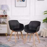 Lot de 2 Chaises Salle à Manger Fauteuils Scandinave de Cuisine avec Pieds en Bois de Hêtre Massif Noir