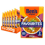 Ben's Original Favourites Chilli con Carne Minced Beef and Vegetables Ready Meal Rice Pouch, Bulk Multipack 6 x 250g