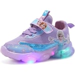 Elsa skor, prinsessa skor, flickor lysande skor, barn ledde sneakers, pojkar flickor lätt mesh tyg skor kors träning skor casual barn sneakers C Lila C Purple 28