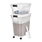 Iris Ohyama, Boite Croquette Chien Hermetique à Roulettes, 45L+20L / 22.5kg, Blanc, Couvercle à Rabat avec Joint Etanche, Plastique, pour Chien, Chat, Friandises, Conteneur Croquettes, sans BPA, ATS-C