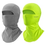 ROCKBROS Cagoule Polaire Moto Hiver Balaclava Tour Cou Homme Femme Cache Visage Nez Oreilles Coupe Vélo Cyclisme Scooter Ski Snowboard sous Casque 2 Pièces 9 Couleurs-Gris Clair+Vert