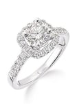 Love DIAMOND 18ct White Gold Claw Set 70 point Diamond Square Set Halo Ring, One Colour, Size R, Women