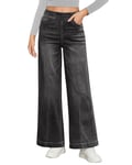 Roskiky Jean pour femme - Taille haute - Pull On Mom - Jean extensible - Taille haute - Pantalon tendance - Couture avant - Jean ample des années 90, Noir , XS