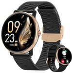 AKUMAKA 2024 Montre Connectée Femme avec Appel, 1.39” AMOLED Smartwatch, 120+ Sport, Suivi des Règles, 24H Fréquence Cardiaque, Sommeil, SpO2, Tensiomètre, Calories IP68 Podomètre Android iOS Or Noir