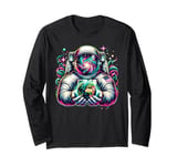 Astronaut Holding Earth with Swirling Galaxy Helmet Design Long Sleeve T-Shirt