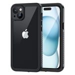 Lanhiem Coque pour iPhone 15 Étanche - Antichoc Incassable 360 Intégrale [avec Protection Écran+Camera] IP68 Waterproof Militaire Chantier Antipoussière Pochette Étanche pour iPhone 15 (6.1)- Noir