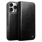 Qialino Leather Wallet Case iPhone 16 Pro Black