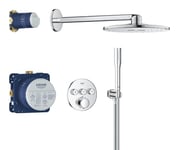 GROHE Precision SmartControl - Concealed Shower System with 3 Valves Thermostat (SmartActive 31 cm Head Shower 2 Sprays, Stick Hand Shower 1 Spray, Shower Hose 1.5 m, Circular Trim), Chrome, 34874000