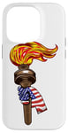 Coque pour iPhone 14 Pro Drapeau américain et torche 4 juillet patriotique américain