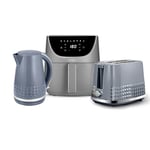 Tower Solitaire Kitchen Set, 1.5L Rapid Boil Kettle & 2 Slice Toaster & 6L Digital Single Basket Air Fryer, Grey T10075GRY, T20082GRY, T17127CGRY