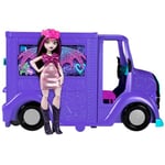 Monster High Tour Bus Rock Sang-sationnel Coffret avec poupée Draculaura et Tour Bus Rock Qui se transforme en scène, et Plus de 13 Accessoires sur Le thème de la Nourriture et de la Musique, HXH83