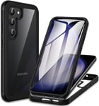 CENHUFO Coque Samsung S23 5G, Antichoc Housse avec Protection d'écran, 360° Protégé Téléphone Etui Double Face Case Robuste Transparent Portable Intégrale Coque pour Samsung Galaxy S23 5G - Noir