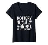 Womens Pottery Is Therapy Ceramic Pottery Artist Art Lover Maker V-Neck T-Shirt