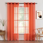 MIULEE 2 Panneaux Rideaux Voilages à Oeillets en Effet Lin Voilage Fenêtre Transparent Rideau Salon Moderne Voilage Petite Décor Cuisine Chambre Balcon 140x280 cm Orange