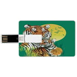 32G USB Flash Drives Credit Card Shape Safari Decor Memory Stick Bank Card Style Tiger Family in Jungle Full Moon Light Night Grass Aggressive Abstract Waterproof Pen Thumb Lovely Jump Drive U Disk Gi