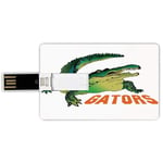 8G USB Flash Drives Credit Card Shape Reptiles Memory Stick Bank Card Style Grumpy Alligator Has a Word Gator Crocodile Humor Wild Life Safari Aquatic Print,Green Orange White Waterproof Pen Thumb Lo