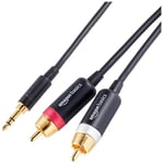 Amazon Basics Câble adaptateur audio auxiliaire 3,5 vers 2 RCA pour amplificateurs, haut-parleurs actifs, avec prises plaquées or, 4.6 m, Noir