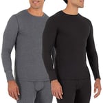 Fruit of the Loom Men's Recycled Waffle Thermal Underwear Crew Top (1 and 2 Packs) Pajama, Black/Greystone, S