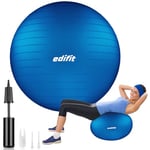 EDIFIT, Ballon Grossesse, 55, 65 et 75, Swiss Ball, Gym, Pilates, Gonfleur Inclus, Fitness Materiel, Gymnastique, Yoga Accessoires (65cm, Bleu)