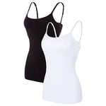 CharmLeaks 2 Pack Ladies Cotton Strappy Cami Vest Top Camisole Tops, S, Black & White