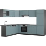 Vicco - Cuisine en angle R-Line, Bleu-gris/anthracite, 227 x 287 cm sans plan de travail