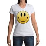 T-Shirt Femme Col V Smiley Sourire Smile Joyeux Happy Heureux