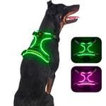 Light Up Dog Harness, Rechargeable LED Dog Harness for Small Medium Large Dog, Waterproof Glow in The Dark Dog Harness, Reflective Harness Dog Lights for Night Walking