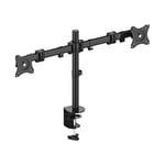 PureMounts PM-OFFICE-02 Support de bureau pour 2 écrans 33-69 cm (13-27 pouces), inclinable de -45 ° à 45 °, pivotant à 180 °, pivotant à 360 °, réglable en hauteur, VESA 100x100 noir