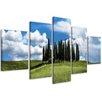 Impressions sur toile Cipressini Toscana Paysage 152 tableaux modernes en 5 panneaux déjà montés, prêt à être accroché, 200 x 90 cm