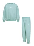 Nike Kids Essential Fleece Crew Tracksuit - Green, Green, Size 6-7 Years