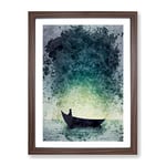 Alone In A Boat Framed Print for Living Room Bedroom Home Office Décor, Wall Art Picture Ready to Hang, Walnut A4 Frame (34 x 25 cm)