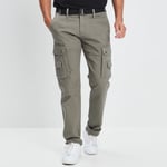 TRAPPEUR - pantalon cargo regular ceinturé vert kaki homme