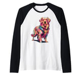 Cute Colorful Golden Retriever Dog Art for Pet Lovers Raglan Baseball Tee