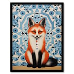 Artery8 Chakra Fox Concept Art Oil Painting Blue Kaleidoscope Pattern Animal Portrait Artwork Framed Wall Art Print A4